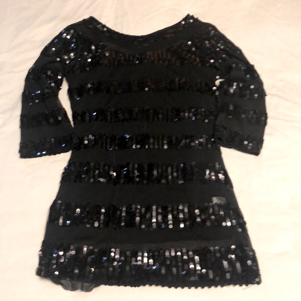 Sequin tunic, lined. AZI jeans.